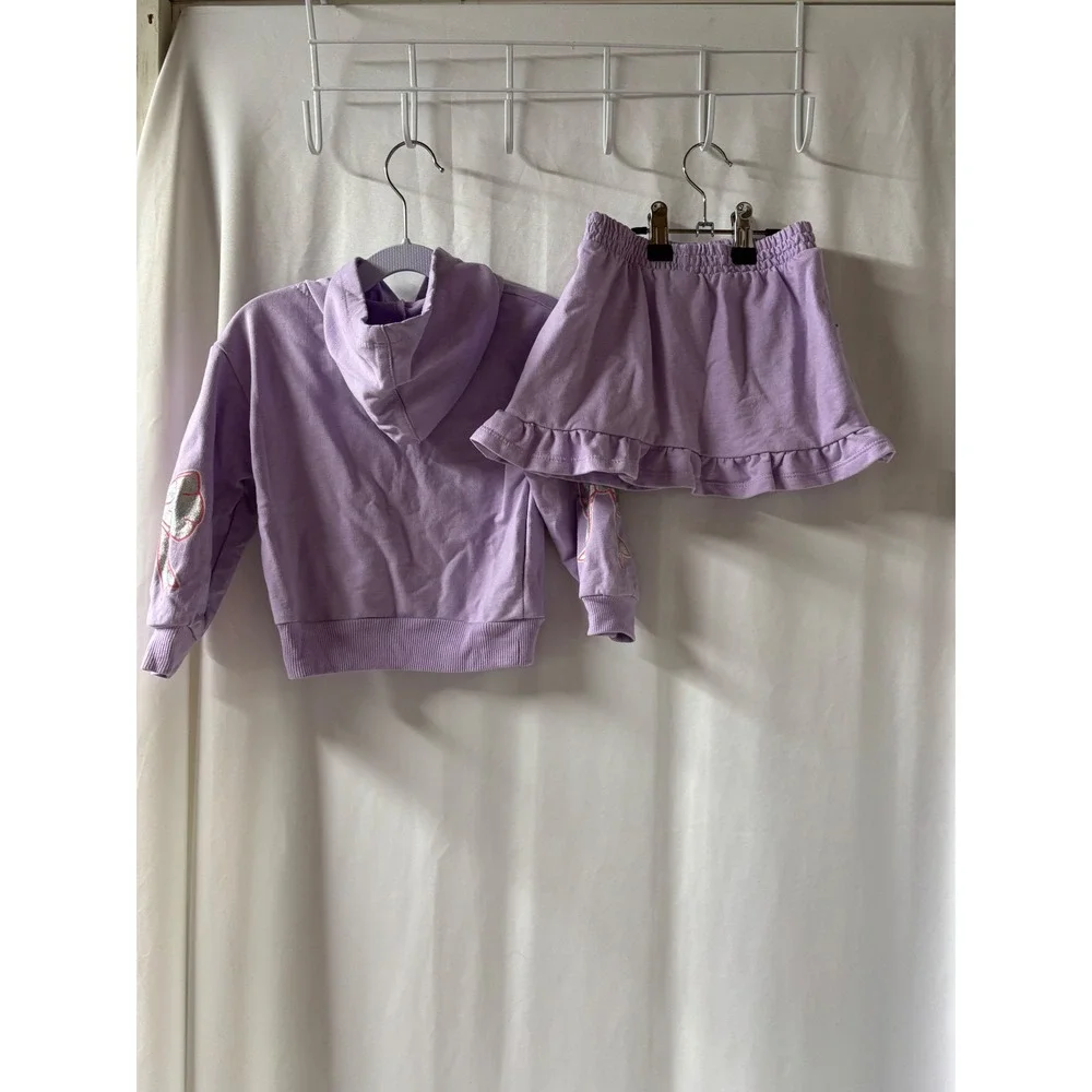 Kids Lavender Hoodie Sweatshirt & Skirt Set Bow Applique‎ Size 3T Girls